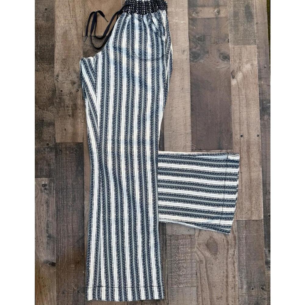 Rewash High Waist Wide Leg  Cotton stipe Pants  Women Size M